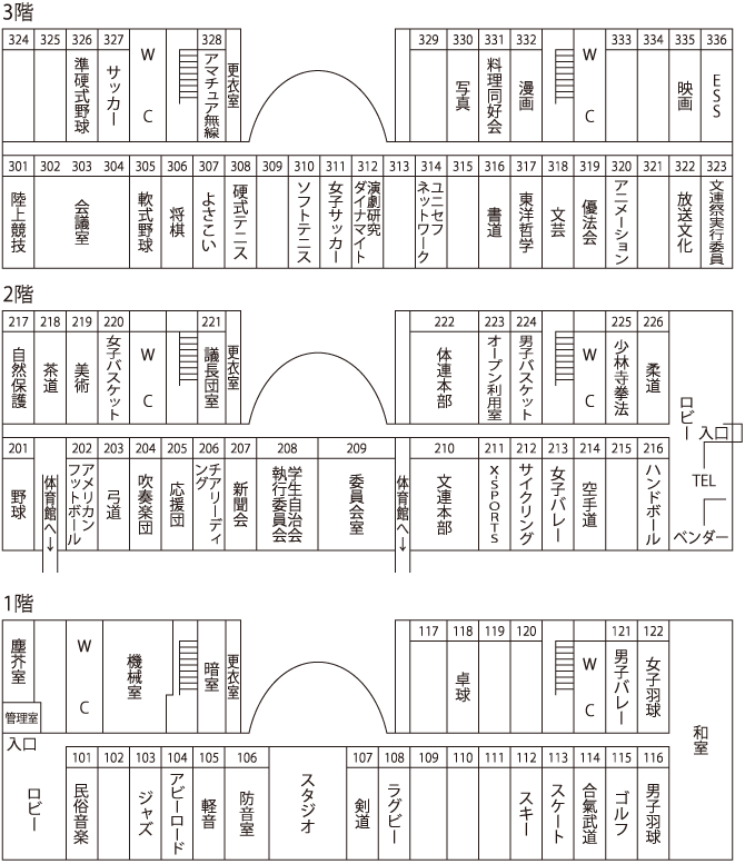 サークル会館(部室)配置図